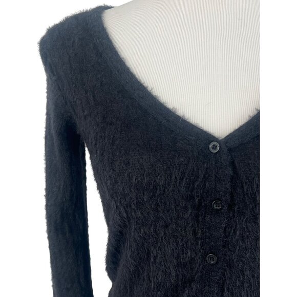 NWT Hollister Black Button Front V-Neck Long Sleeve Soft Fuzzy Sweater Top - Picture 4 of 13